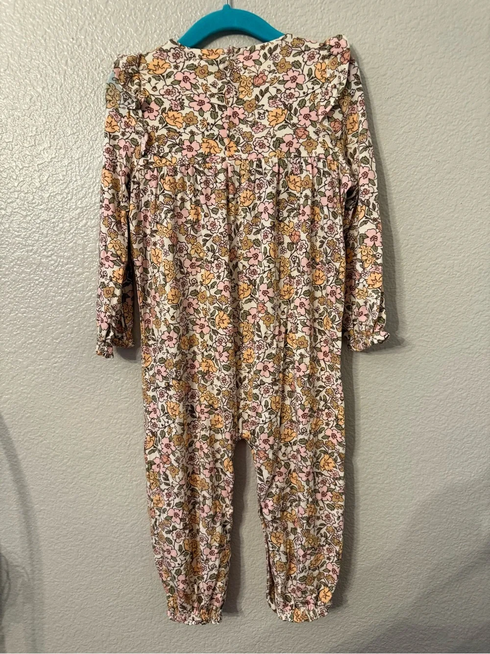 Kids Floral Long-Sleeve Romper in Pink & Mustard - Brand: blank